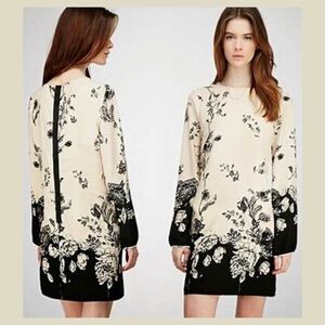 Brushstroke Floral Black and Cream Shift Dress